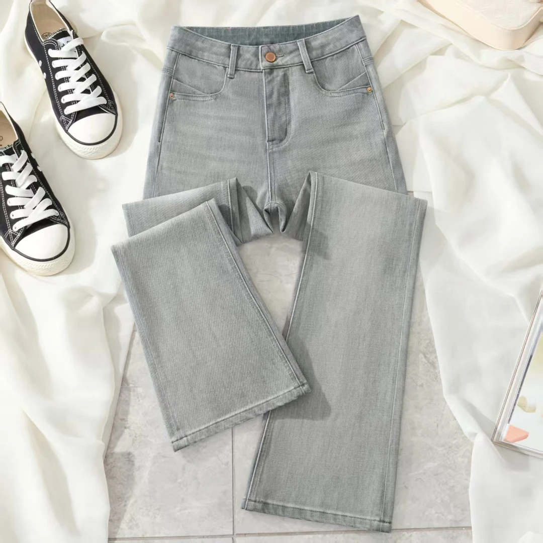 【FDN服饰】新款珊瑚灰完美弹气质时尚高腰潮流女士女款微喇裤