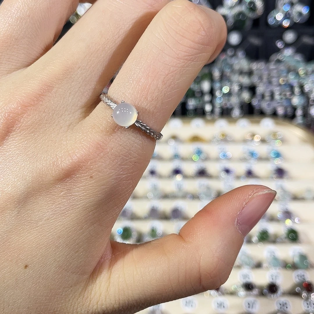 蛇纹石玉银S925镶嵌戒指戒指