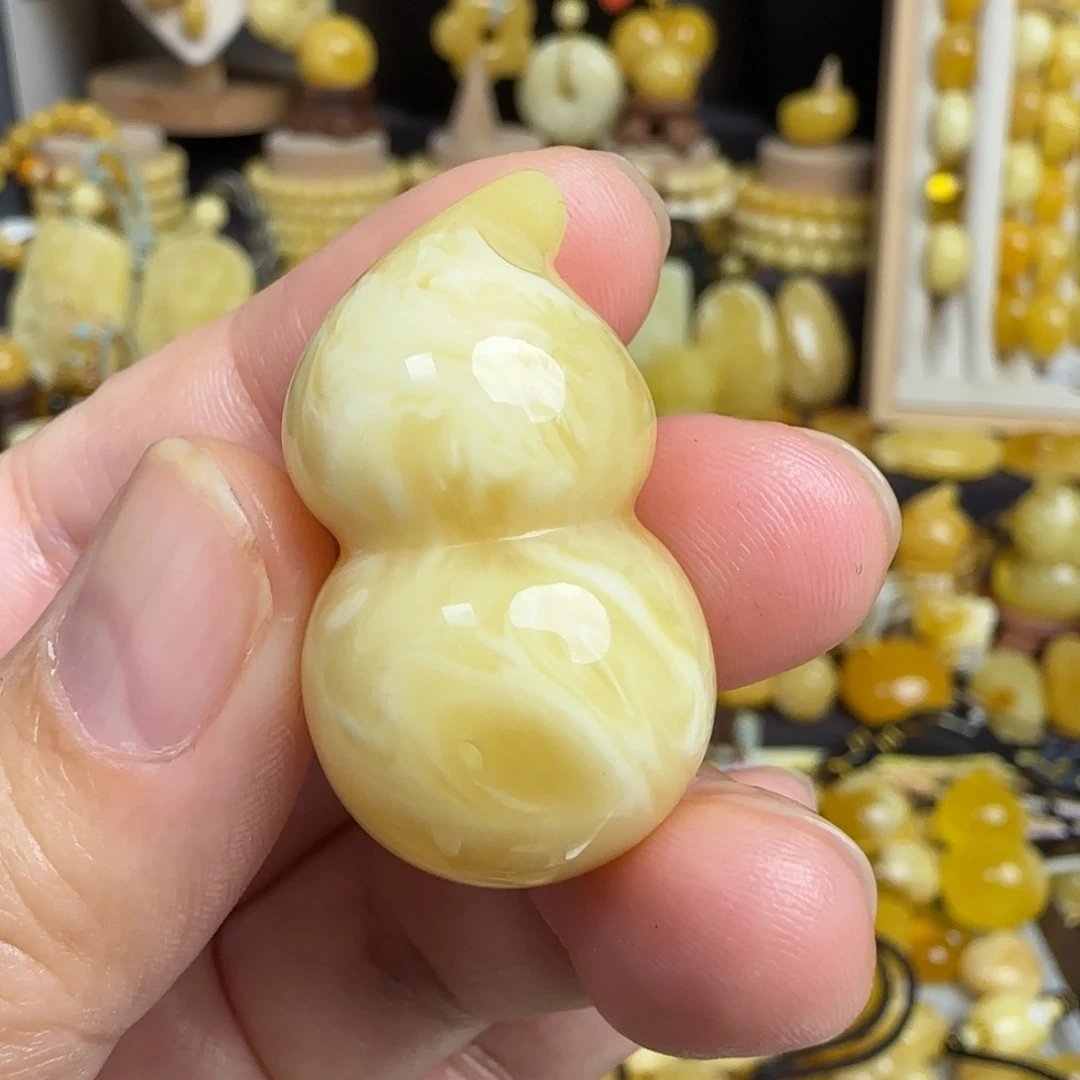 未镶嵌吊坠(不含链)琥珀天然俄料浓白妖花蜜蜡葫芦吊坠
