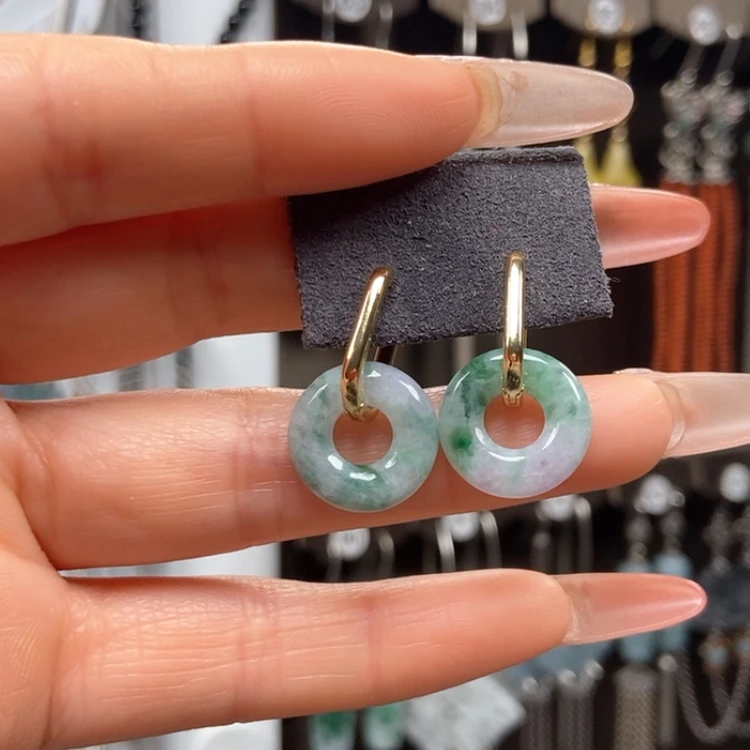 【闪购商品】翡翠耳饰银S925镀金镶嵌