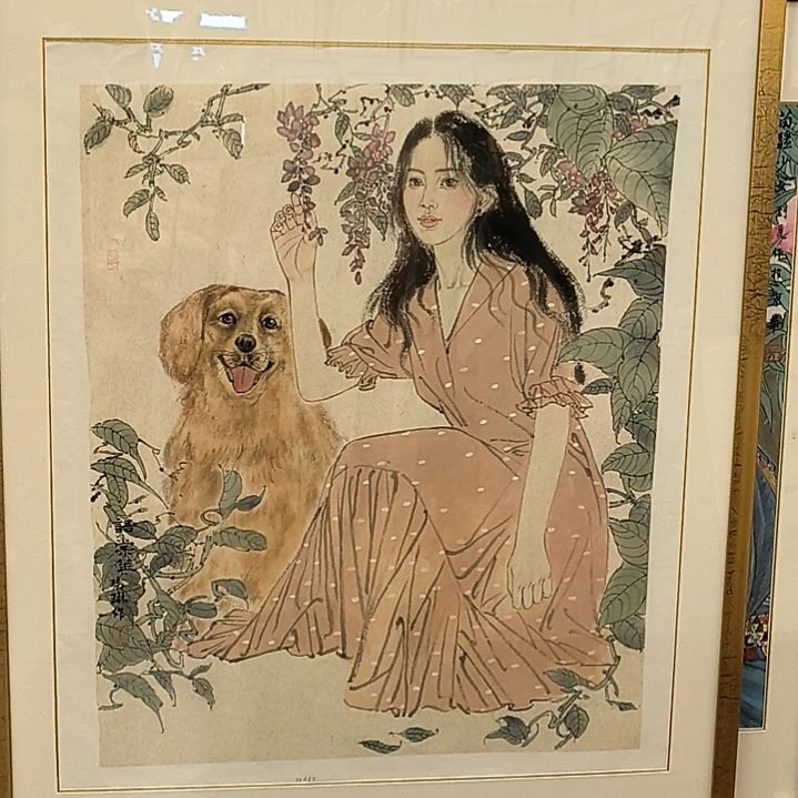 国画人物画作精品带框发