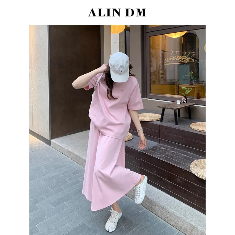 ALINDM【星际小银标】大码微胖mm正肩显瘦T恤中长款半身裙 KG5023