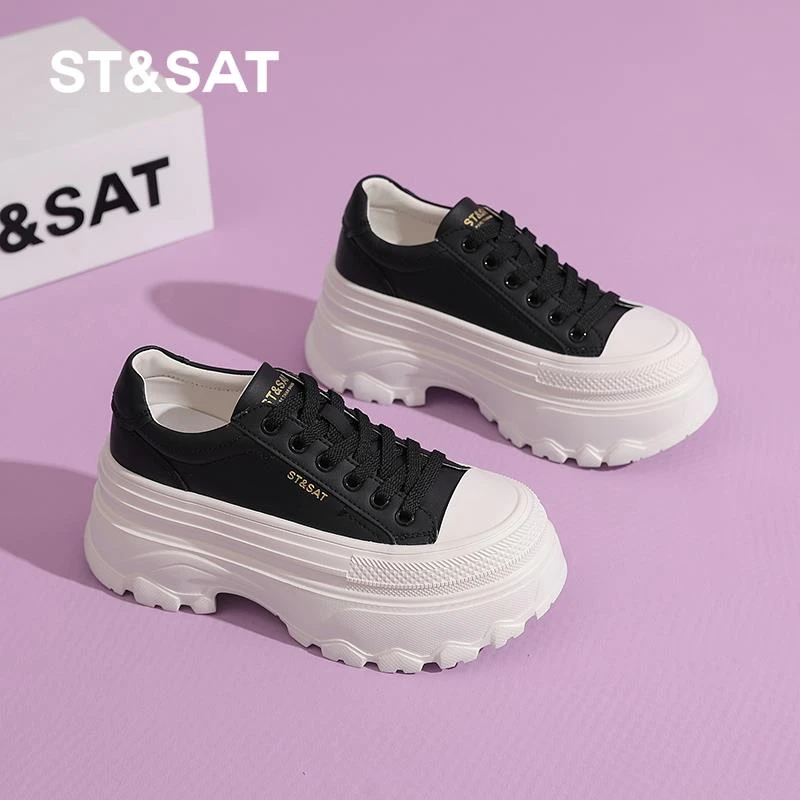 星期六小众厚底阔腿裤板鞋秋季新款小个子增高百搭上班小白鞋女