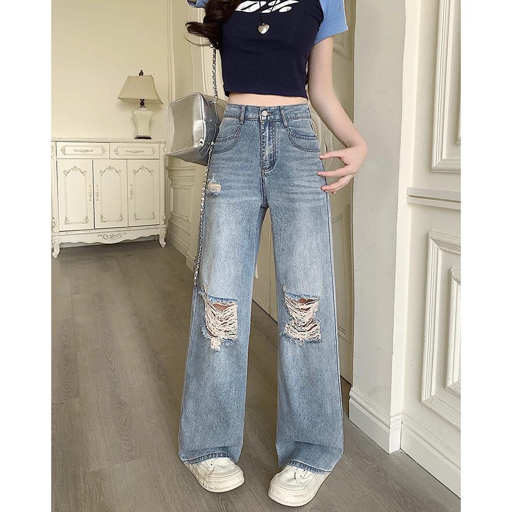 长大码女装2025春季新款复古高腰显瘦设计感长裤垂感窄版牛仔裤