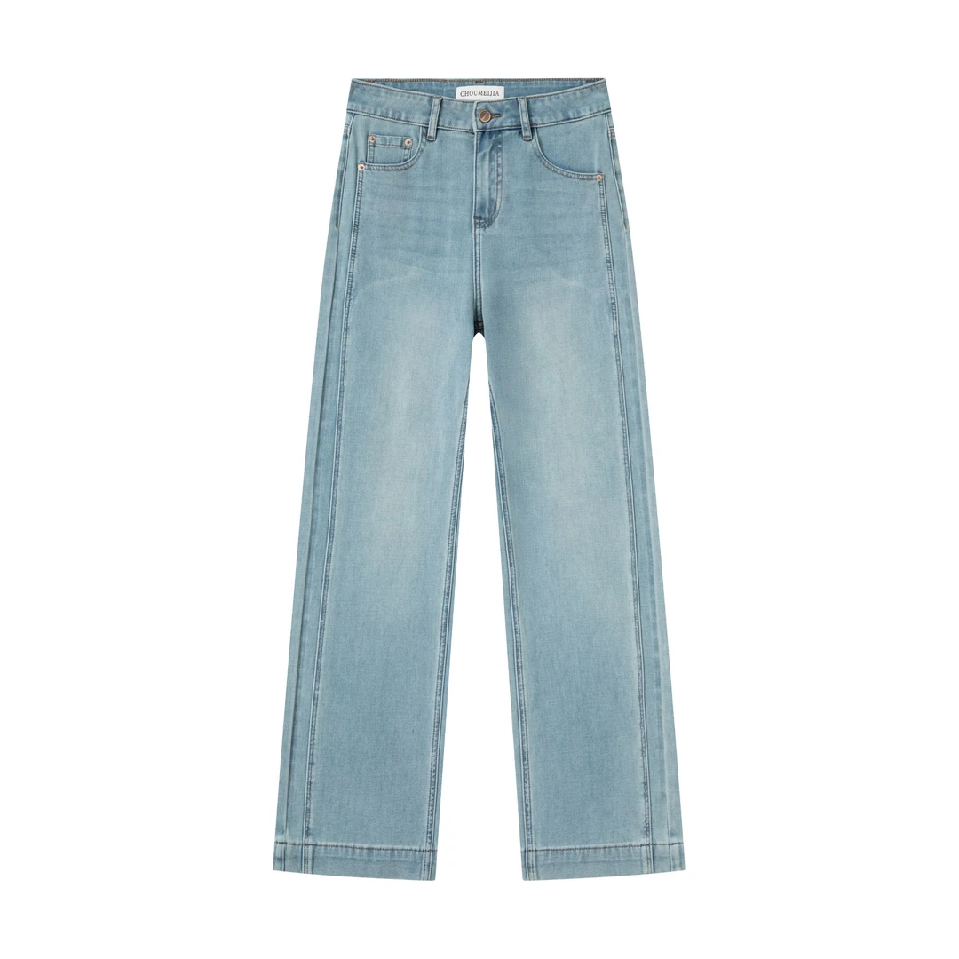 【瘦瘦裤】719-2玉冰蓝四面弹单裤高腰弹力牛仔裤夏季新款直筒裤女