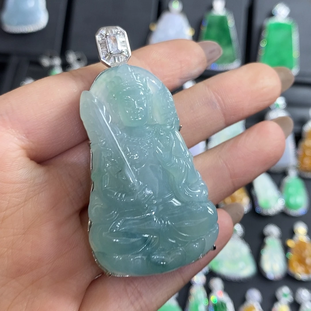 库***比翡翠银S925镶嵌颈饰天然翡翠