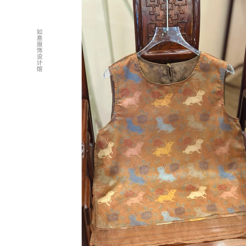 如意馆【瑞兔】原创新中式夏季无袖圆领老钱风双层小衫