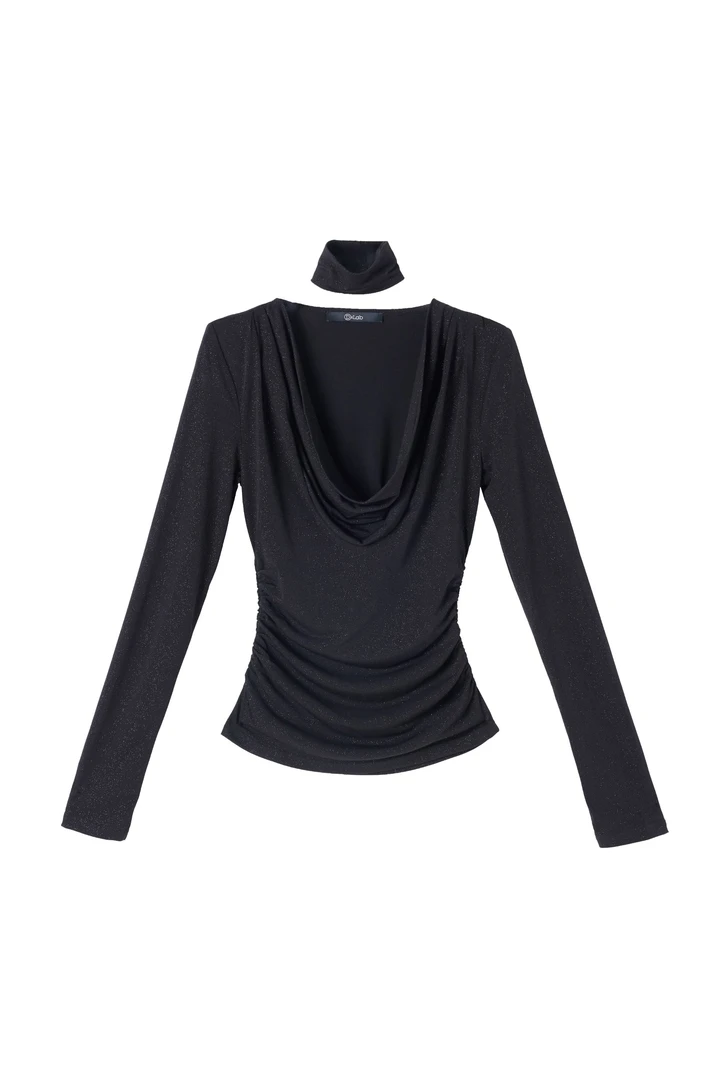 Dlab  Myday |    韩版原创设计师风格星闪修身荡领长袖上衣