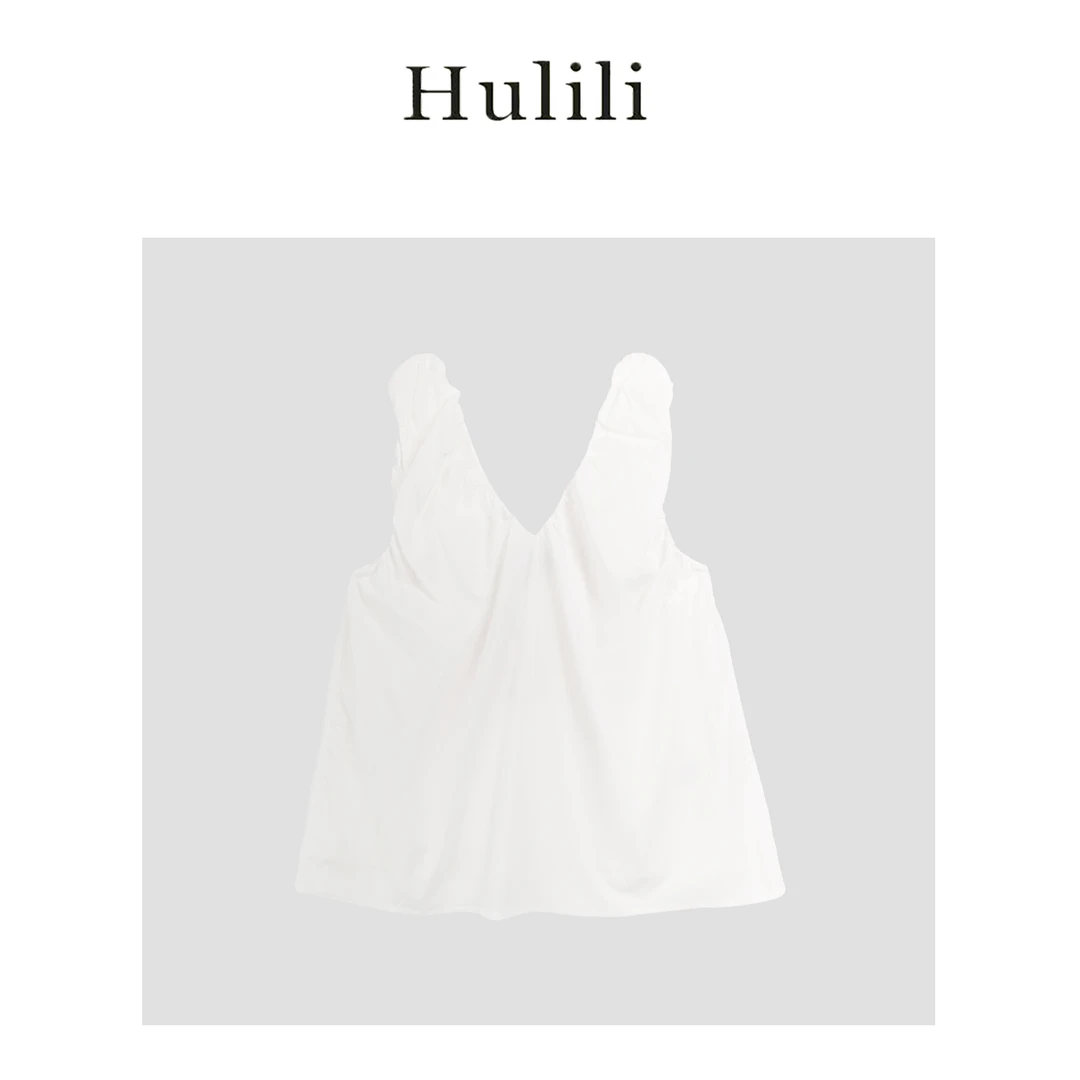 【Li·Li】2025春夏新款~褶皱宽肩带深V领纯色吊带背心