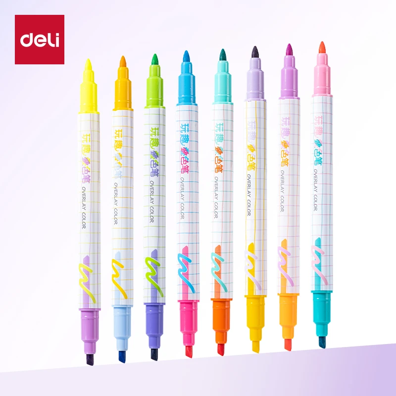 【豆腐哥专属】得力双头双色荧光笔学生耐磨彩色记号笔记划重点用