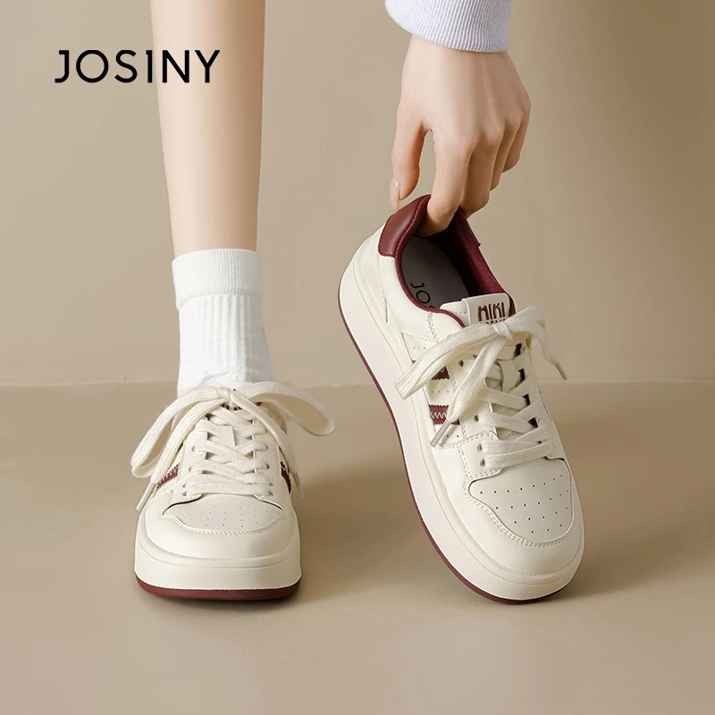 卓诗尼小白鞋女款2025春季爆款时尚经典百搭简约厚底增高系带板鞋