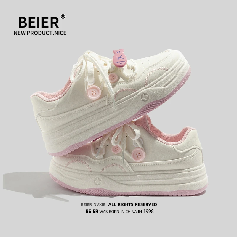 BEIER厚底百搭小白鞋女2025春季新款鞋子小众ins运动休闲板鞋3810