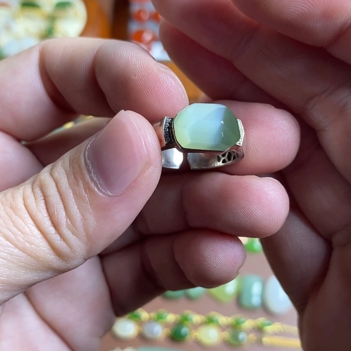 和田玉银S925镶嵌戒指