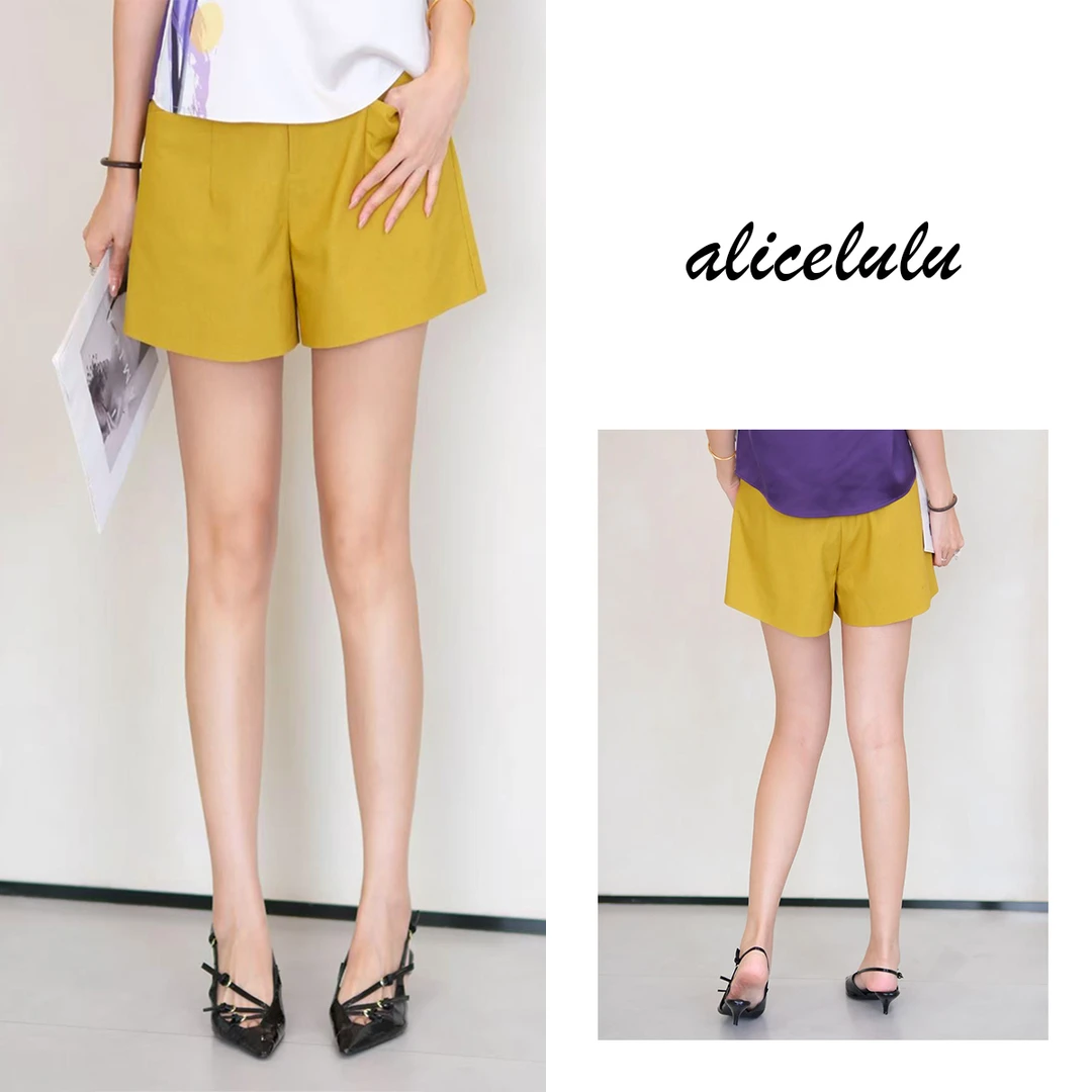 [alicelulu]通勤休闲百搭明黄色短裤明媚松弛感S622608L