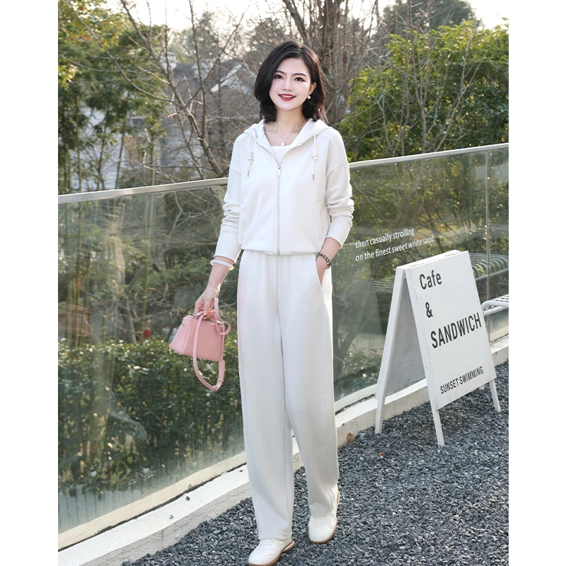 枫竺阿楠anan 轻氧运动 百搭纯色连帽抽绳休闲运动套装女春季新款