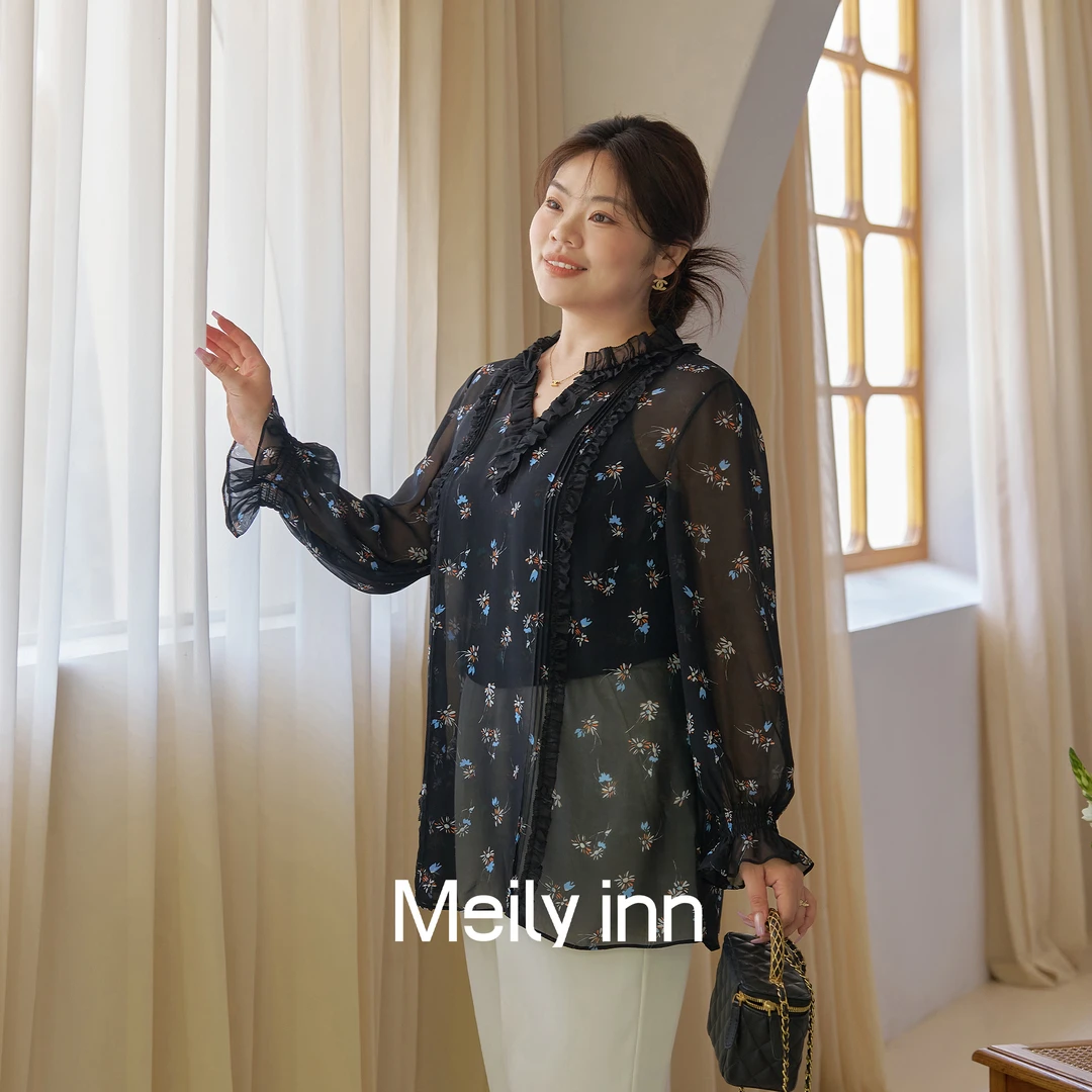 美丽客栈原创高端大码微胖法式独特小上衣 法式衬衫短袖薄纱外穿