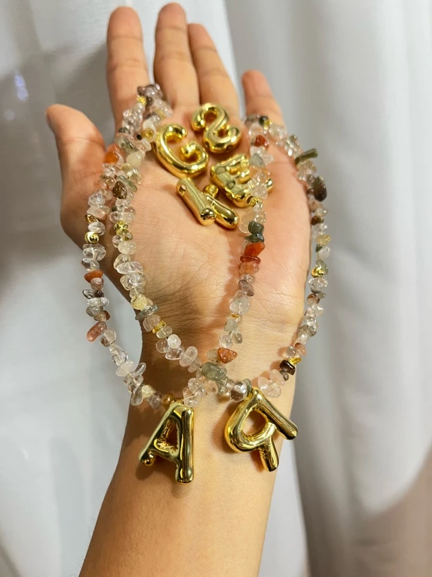 钛钢玻璃项链 手工字母水晶项链