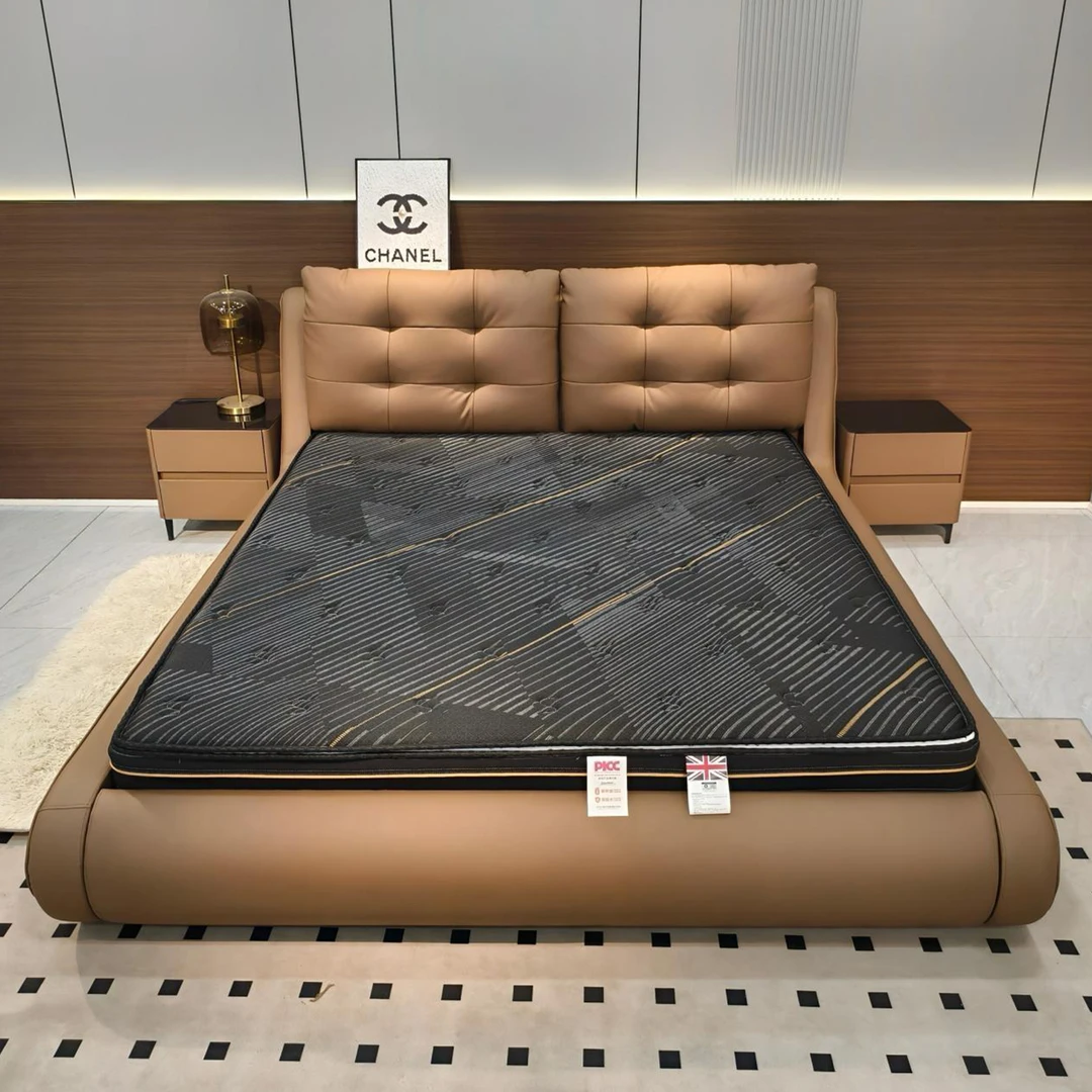 意式婚床皮艺床1.8米*2米主卧打床储物简约劳伦斯双人真皮床