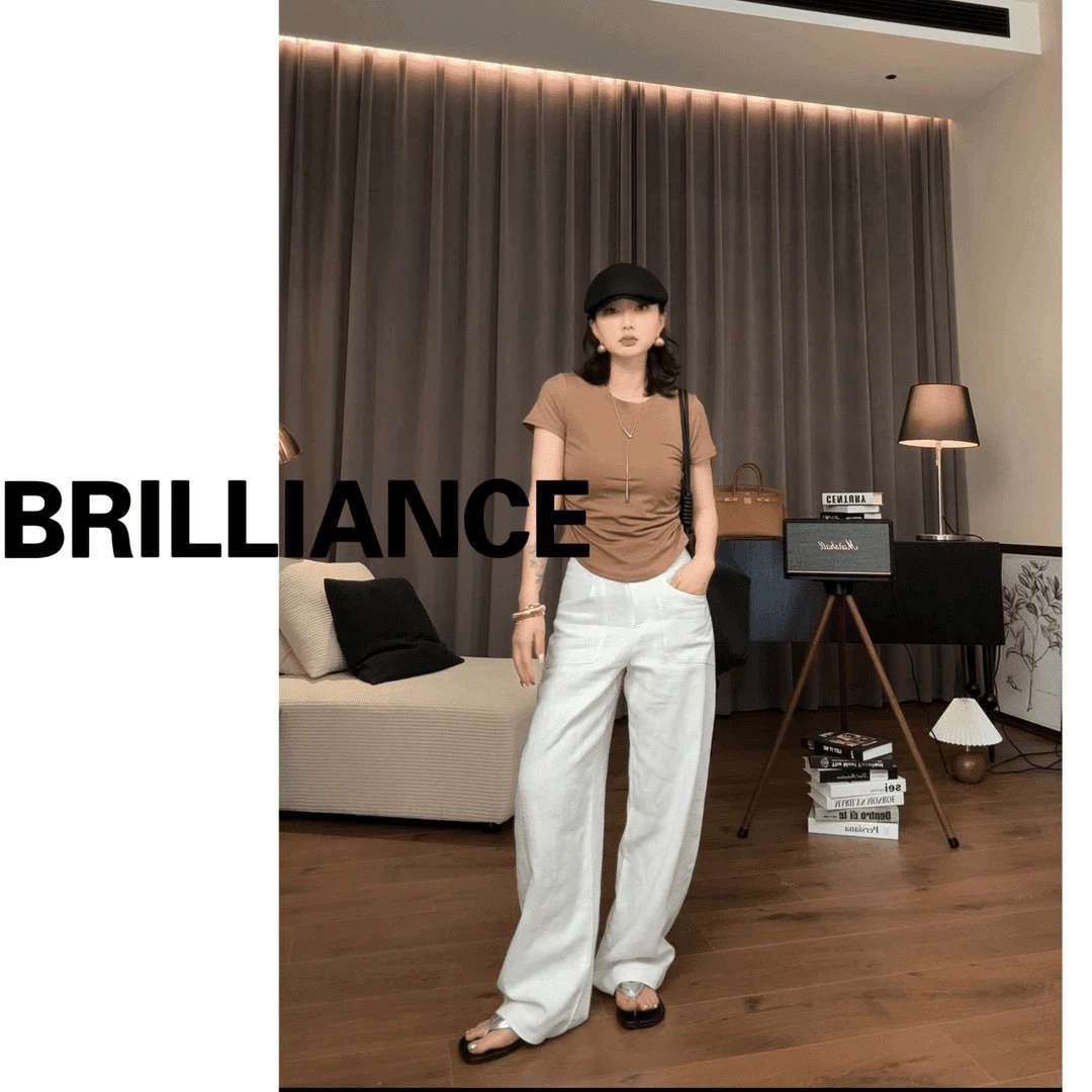 Brillience【苎麻 弯刀裤】天丝 冰凉薄款 显瘦高腰山本裤