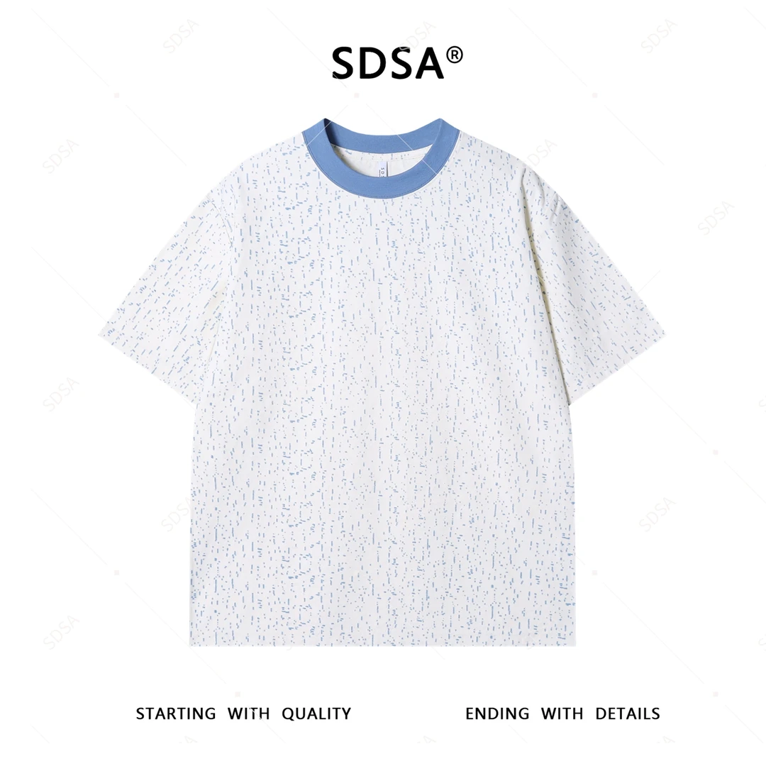 SDSA男士短袖t恤2025新款轻痞帅男装撞色割破设计圆领上衣慵懒风