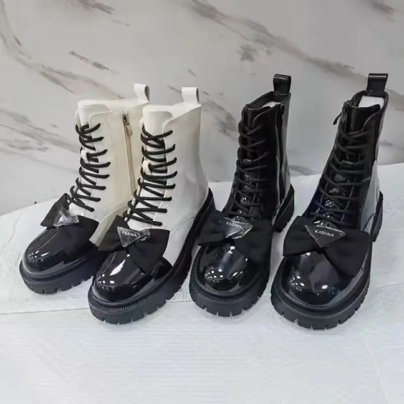 2024新款单里秋冬马丁靴时尚瘦瘦靴百搭粗跟英伦风女鞋 50055