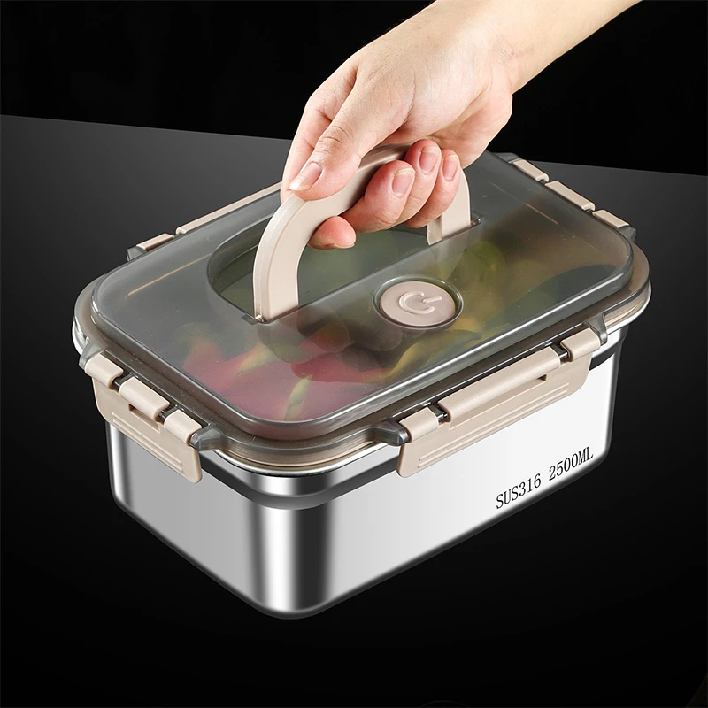316不锈钢保鲜盒冰箱整理盒收纳盒食品级手提便携密封盒子大容量