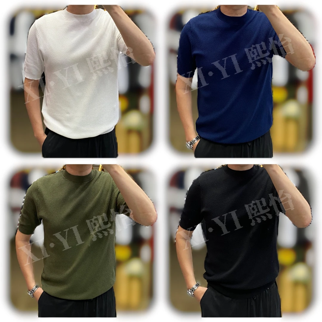 【XI.YI/熙怡】夏季纯棉男士菠萝纹百搭纯色日常圆领休闲短袖 556