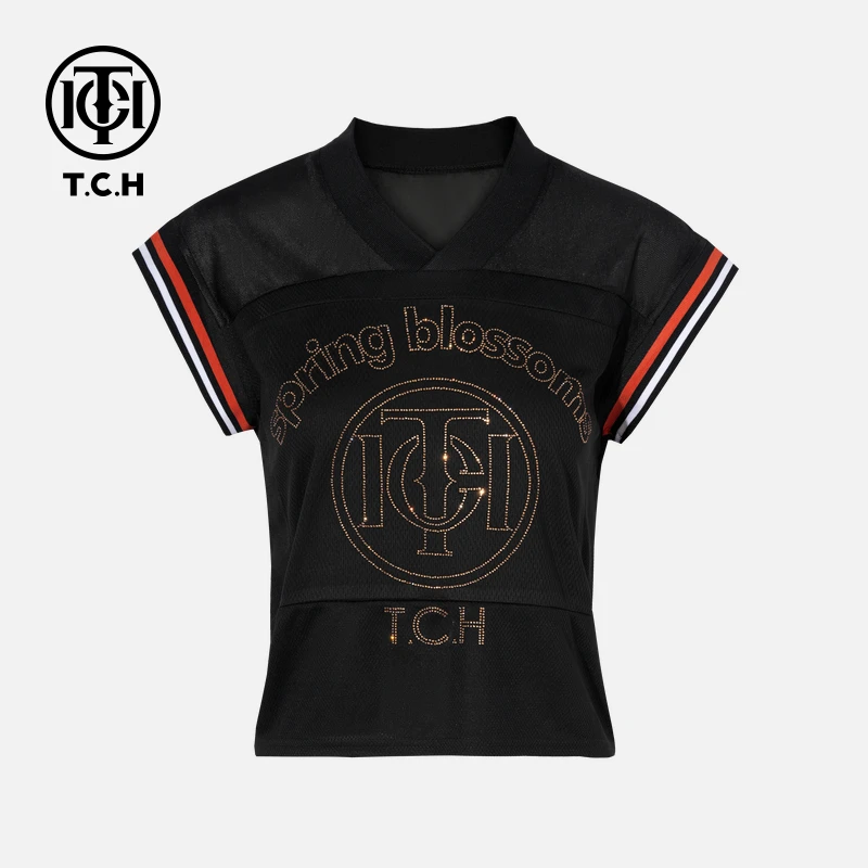 TCH私服烫钻工艺时尚休闲百搭气质舒适T恤女T75B10B1069轻奢tch