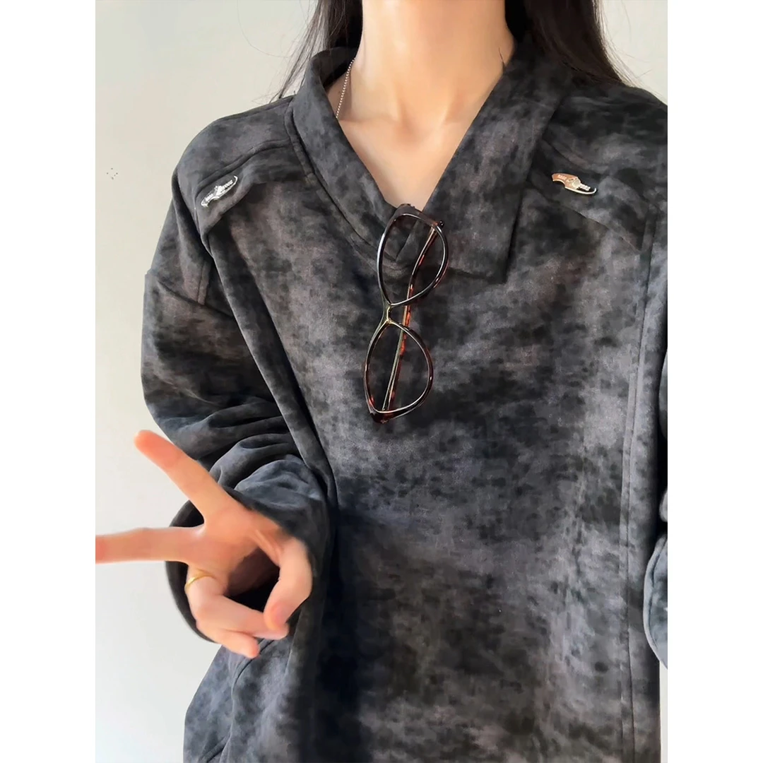 美式复古扎染红色卫衣男设计感小众痞帅上衣秋季老钱风穿搭外套潮