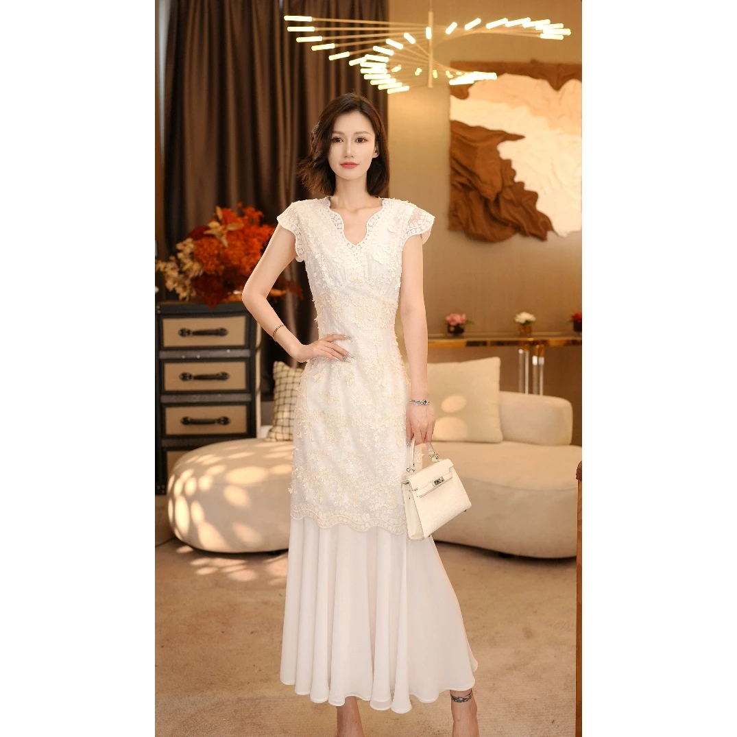 YOYO【如梦】夏季新款显瘦柔软遮肉显高长款连衣裙W-40835