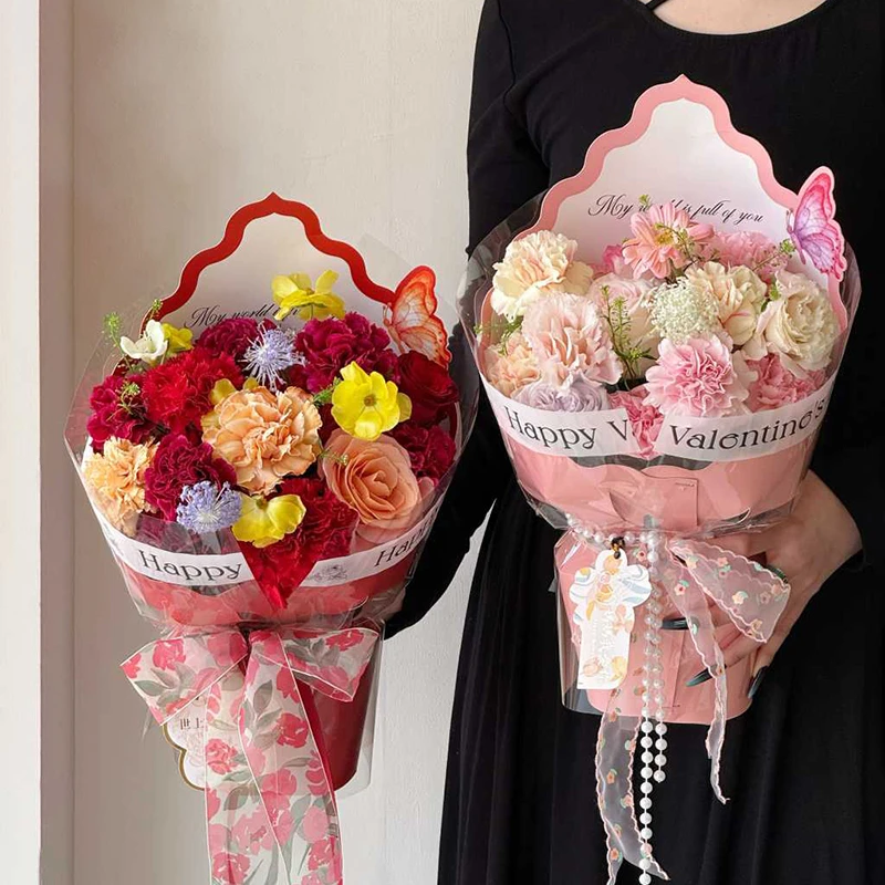 母亲节新款飞碟波浪边一体式定型片尖尖角鲜花花束包装纸花店资材