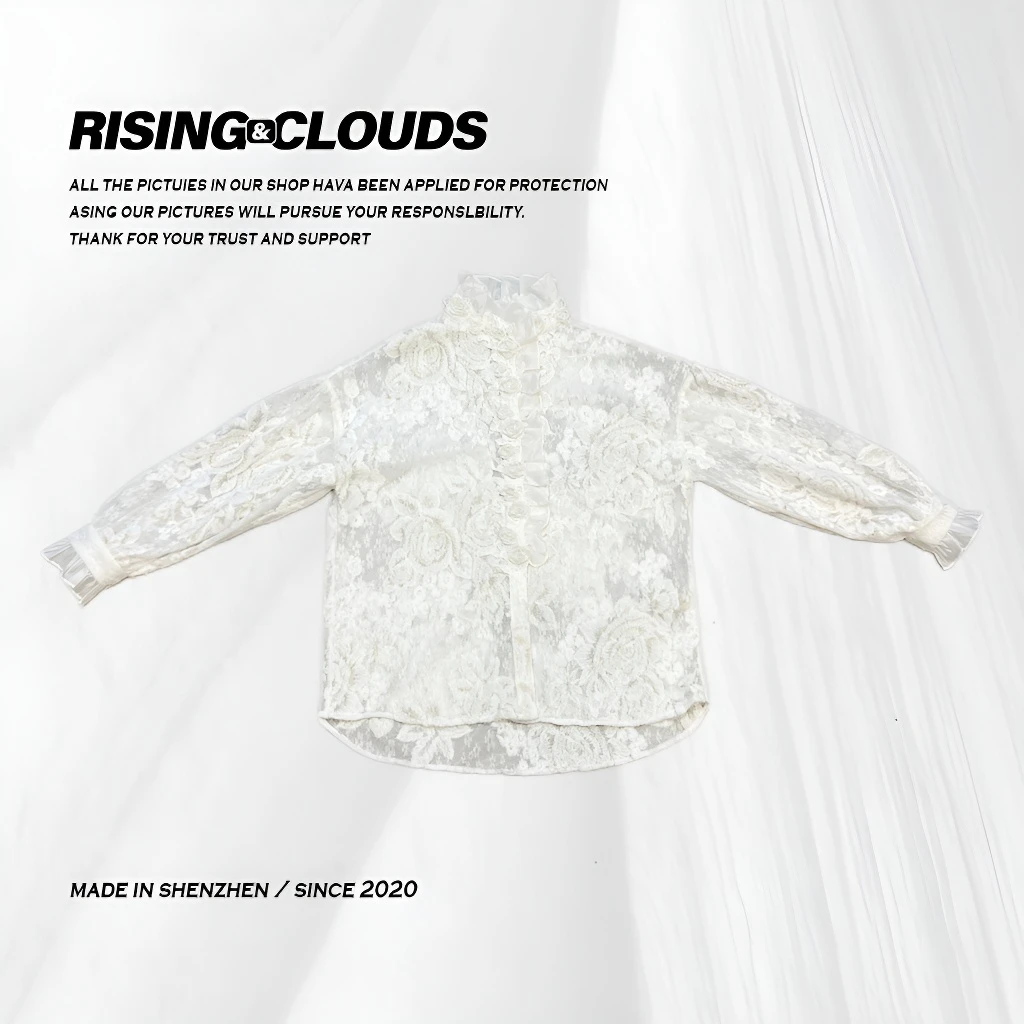 RISING&CLOUDS莎莎【白莲花】深圳2024冬季提花蕾丝衬衫120378