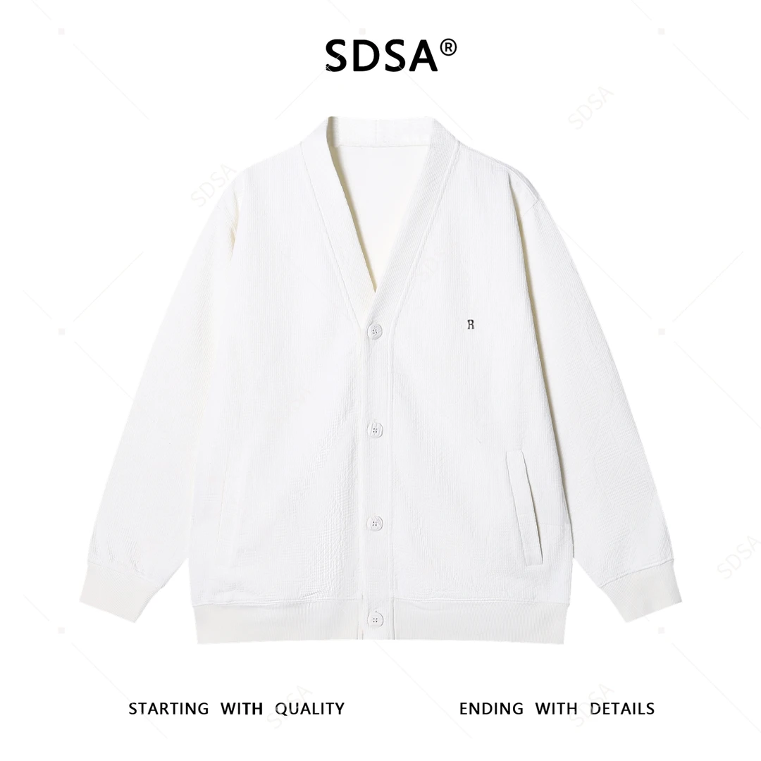 SDSA男士秋冬新款痞帅男装暗纹提花纯色纽扣开衫夹克V领百搭上衣