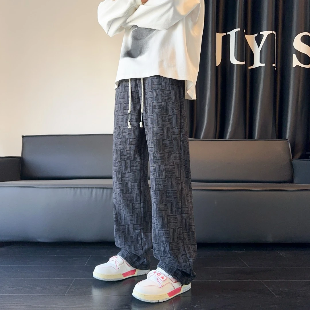 美式格纹休闲裤直筒时尚百搭复古高街设计感美式潮流酷帅男士长裤