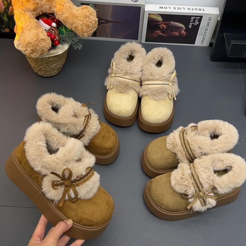 蝴蝶节厚底勃肯棉鞋女2025新款冬季百搭加绒保暖魔术贴外穿雪地靴