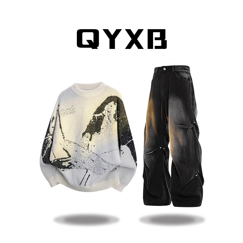 【品牌正品现货】QYXB秋冬季休闲百搭宽松潮流毛衣男女针织衫