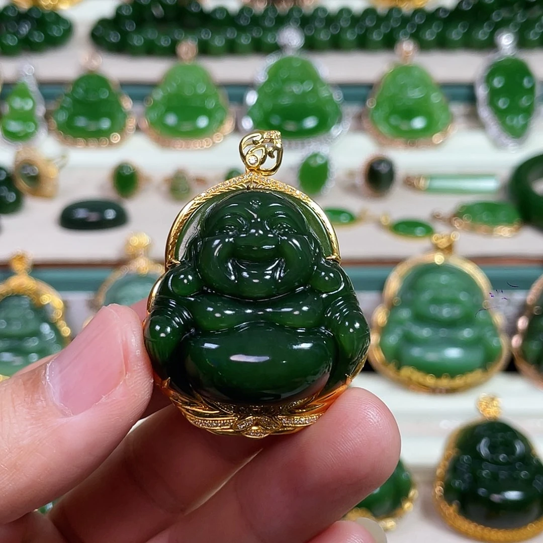 和田玉（碧玉）18K金镶嵌颈饰35mm