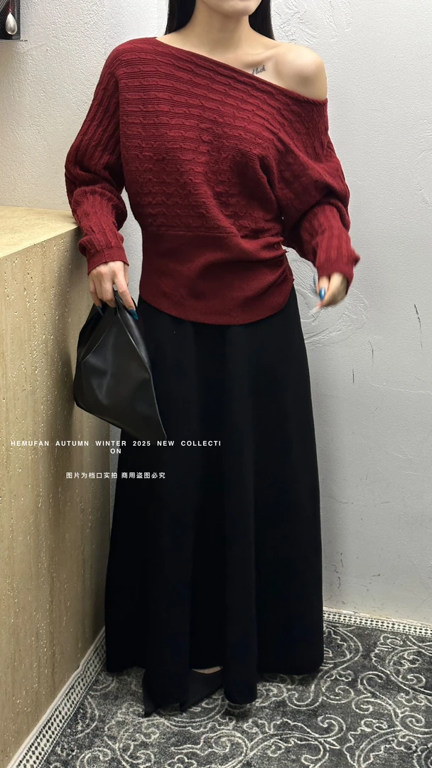 赫木梵极简羊毛侧扣肌理感显瘦针织上衣 D125（福福）