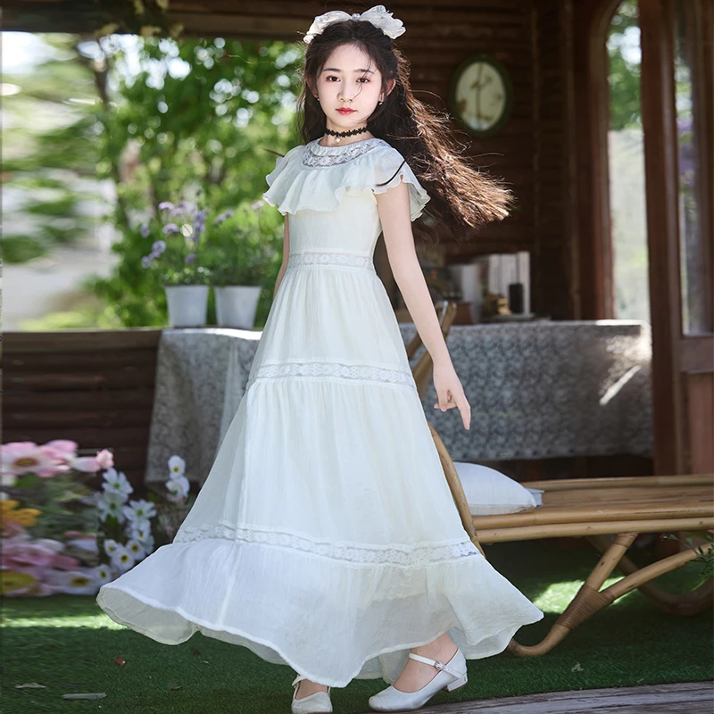 女童夏季长款碎花连衣裙2025新款中大童公主风裙子女孩薄款连衣裙