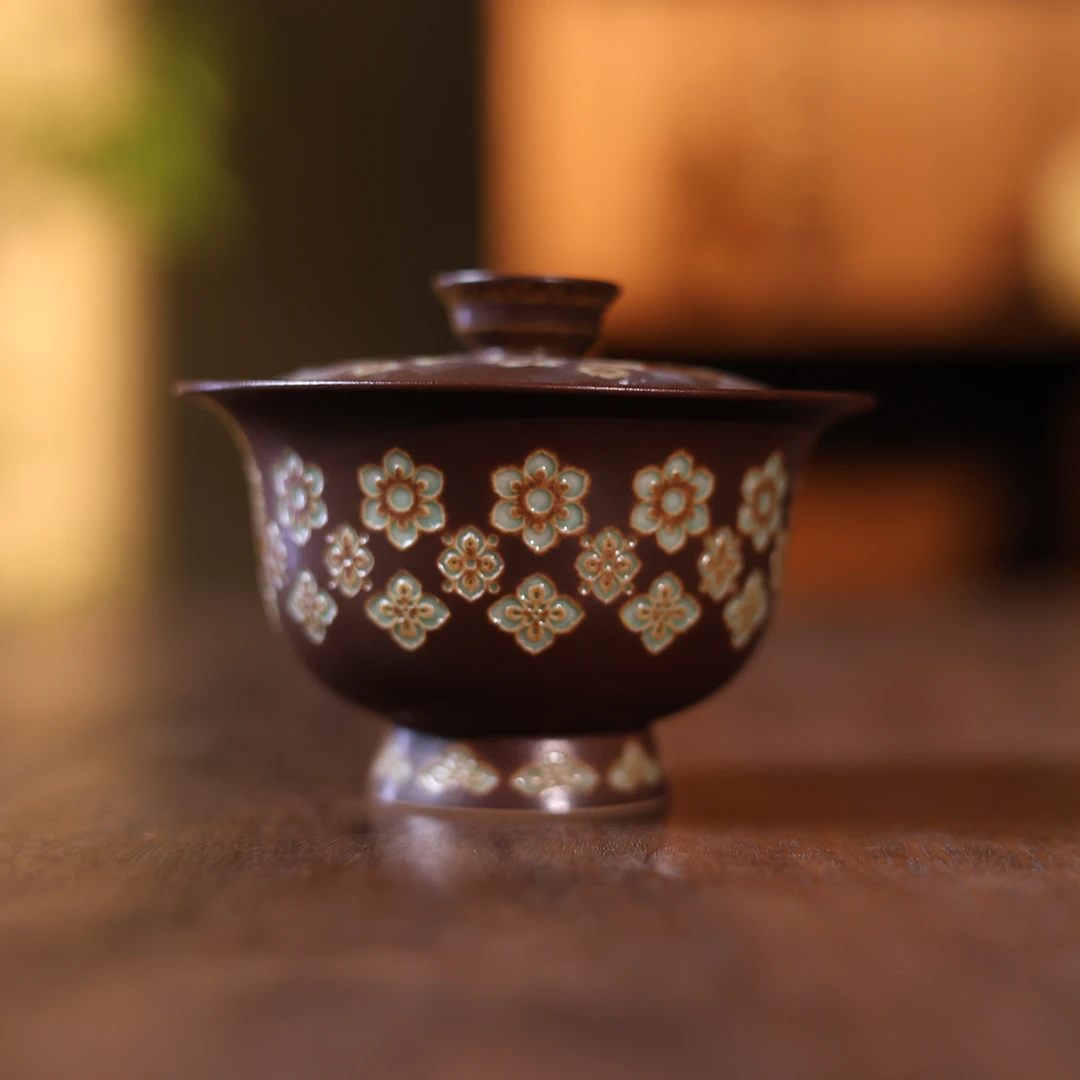 【悦生活】宝相-瓷茶记-元宝盖碗-120ml（瓷茶BX0021）