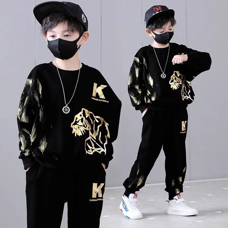 男童儿童套装秋装秋装韩版中大童儿童男孩圆领卫衣运动两件套