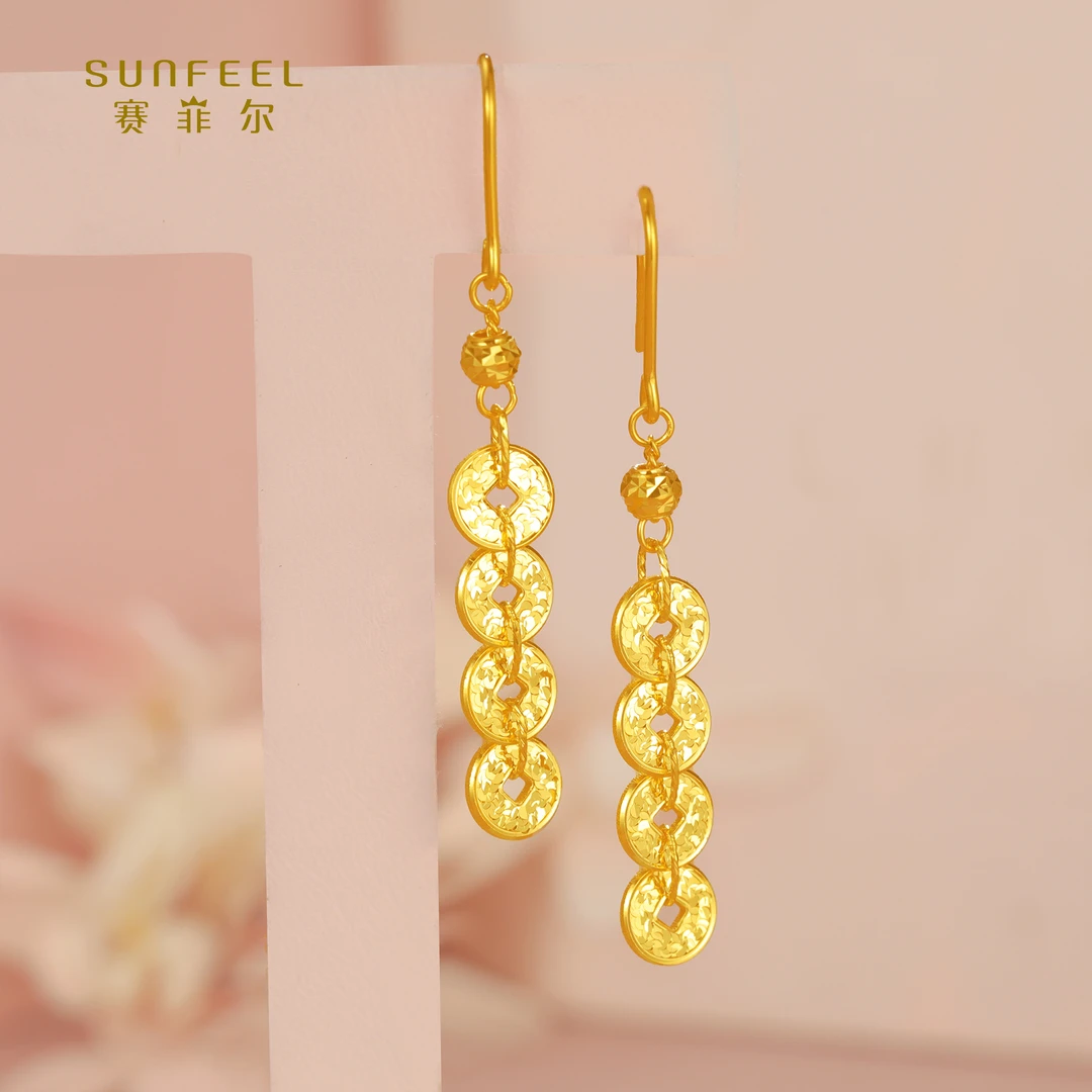 SUNFEEL/赛菲尔【三店】足金碎碎冰耳吊黄金钱多多耳坠HR01020580