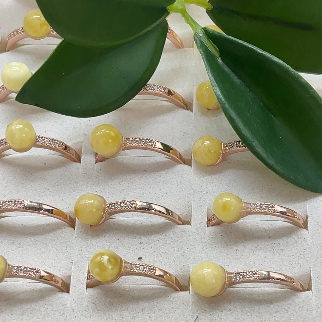 合金镶嵌蜜蜡圆珠戒指约卡6（拍一发一多样性发货）