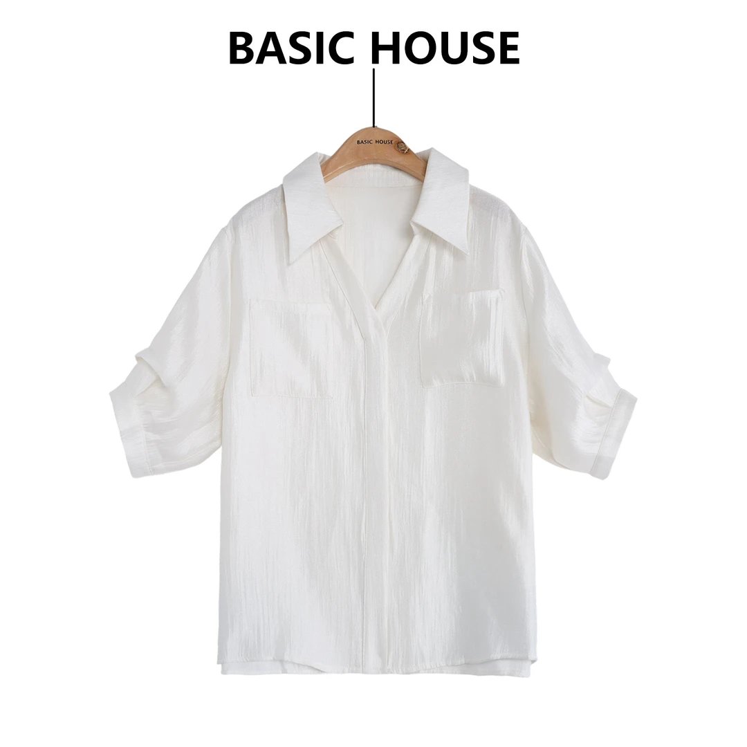 Basic House百家好小众气质长袖轻奢短款显瘦衬衫B1335B5FS22