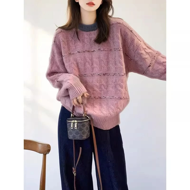 2025秋季新款软糯慵懒风毛衣女胖妹妹大码别致显瘦宽松打底针织衫