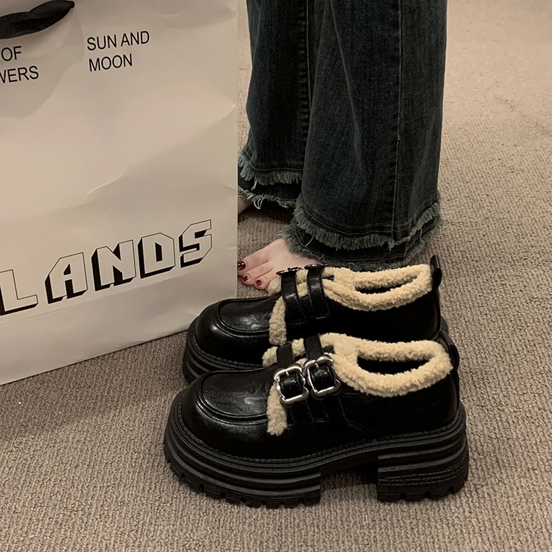 【万象撤柜】乐福鞋女2025冬新款厚底保暖棉鞋复古单鞋英伦风小皮鞋