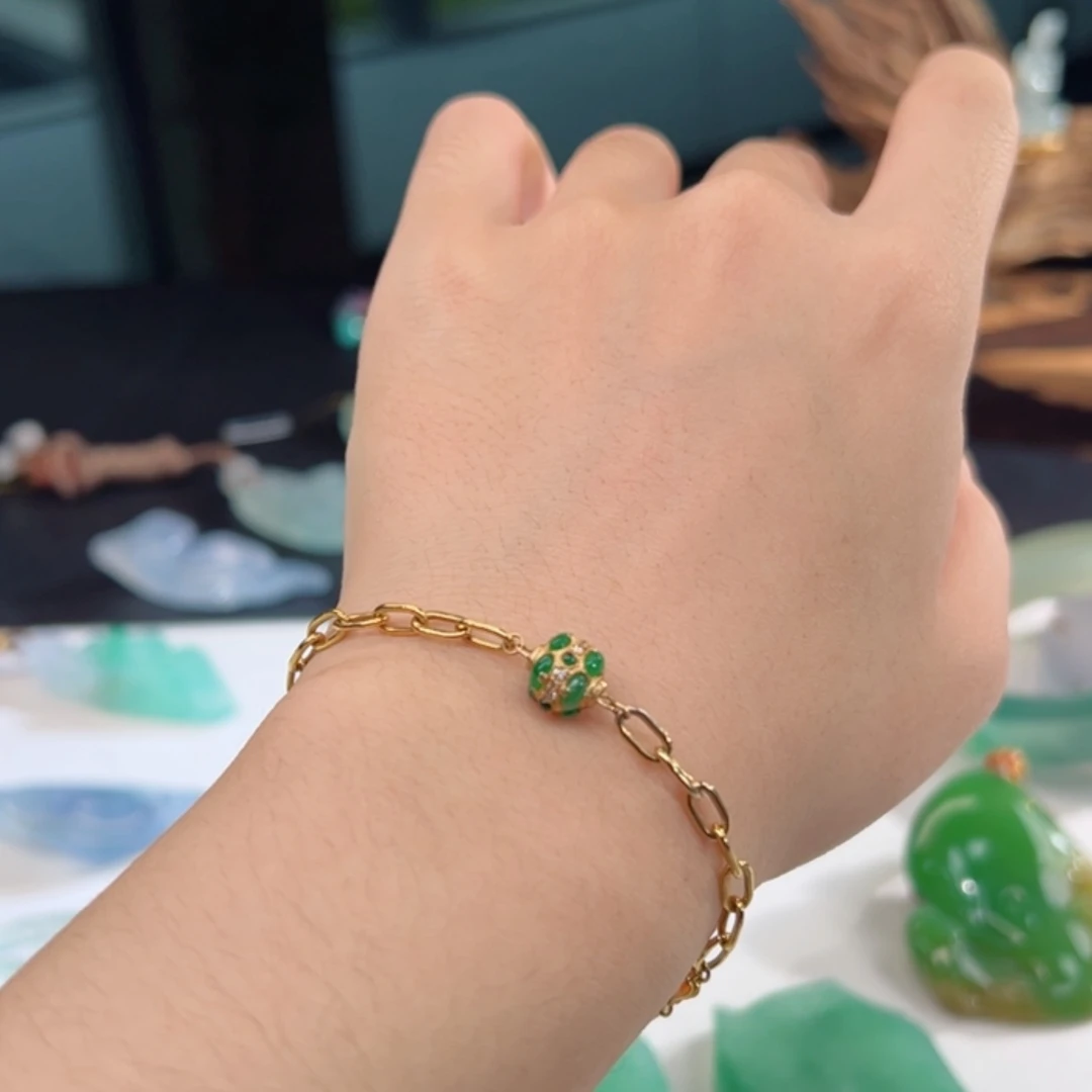 【闪购商品】翡翠耳饰18K金镶嵌手链