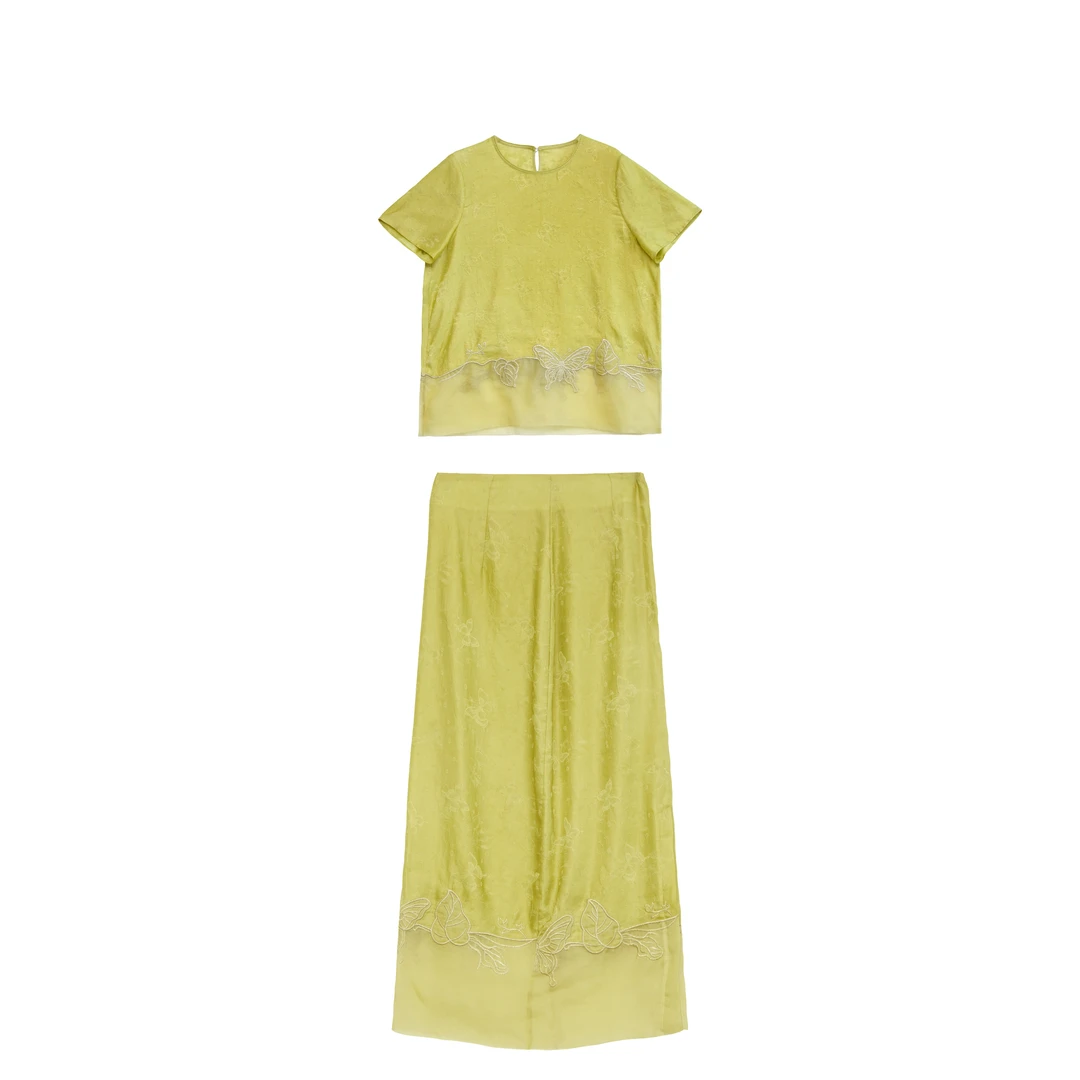 【国庆福利】蝶缕 新款桑蚕丝金属丝刺绣轻纱气质套装 JX-5035