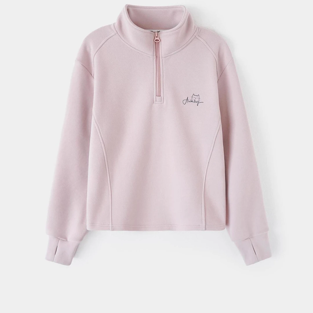 女童秋冬德绒卫衣加绒加厚休闲女宝宝半高领时尚洋气休闲长袖上衣