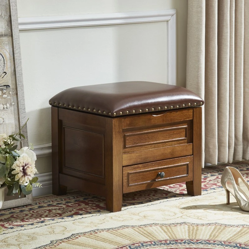 美式实木换鞋凳家用入户门口可坐式鞋柜客厅储物收纳凳子多功能